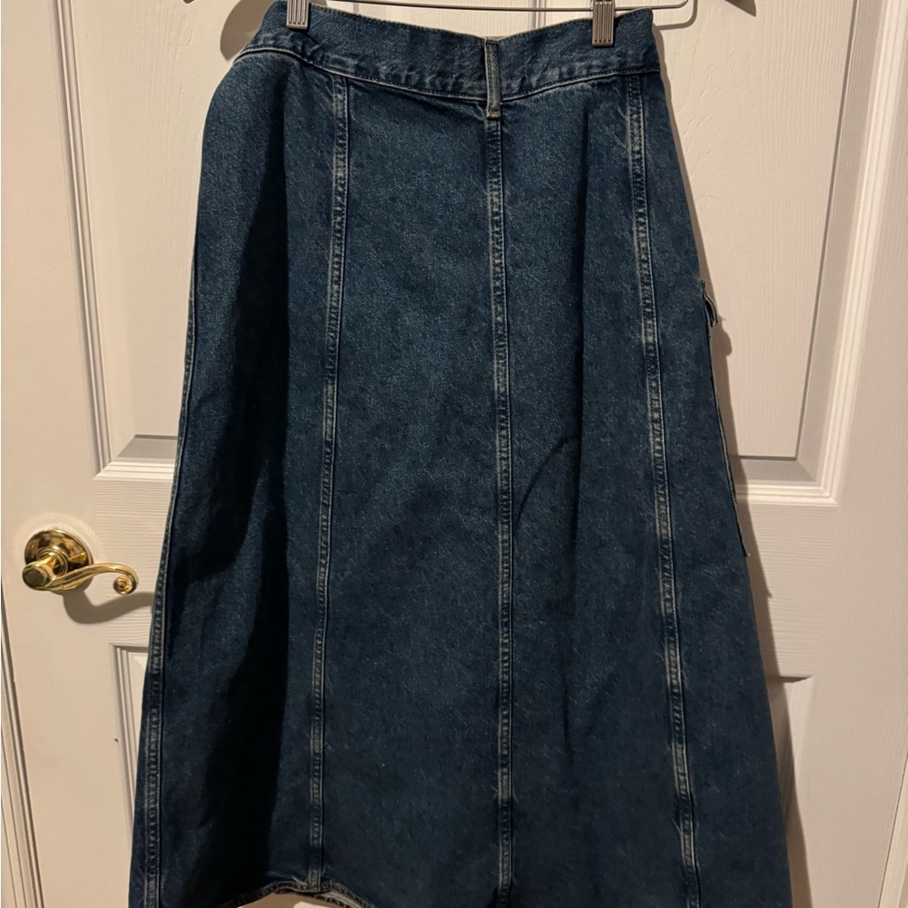 Zara Dark Denim A-Line Wrap Skirt with Side Pocket - Picture 2 of 3